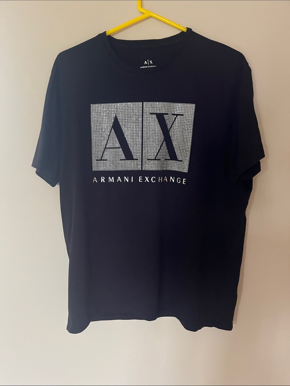 Armani Exchange Black Short-Sleeve Tee with Silver AX Panel
